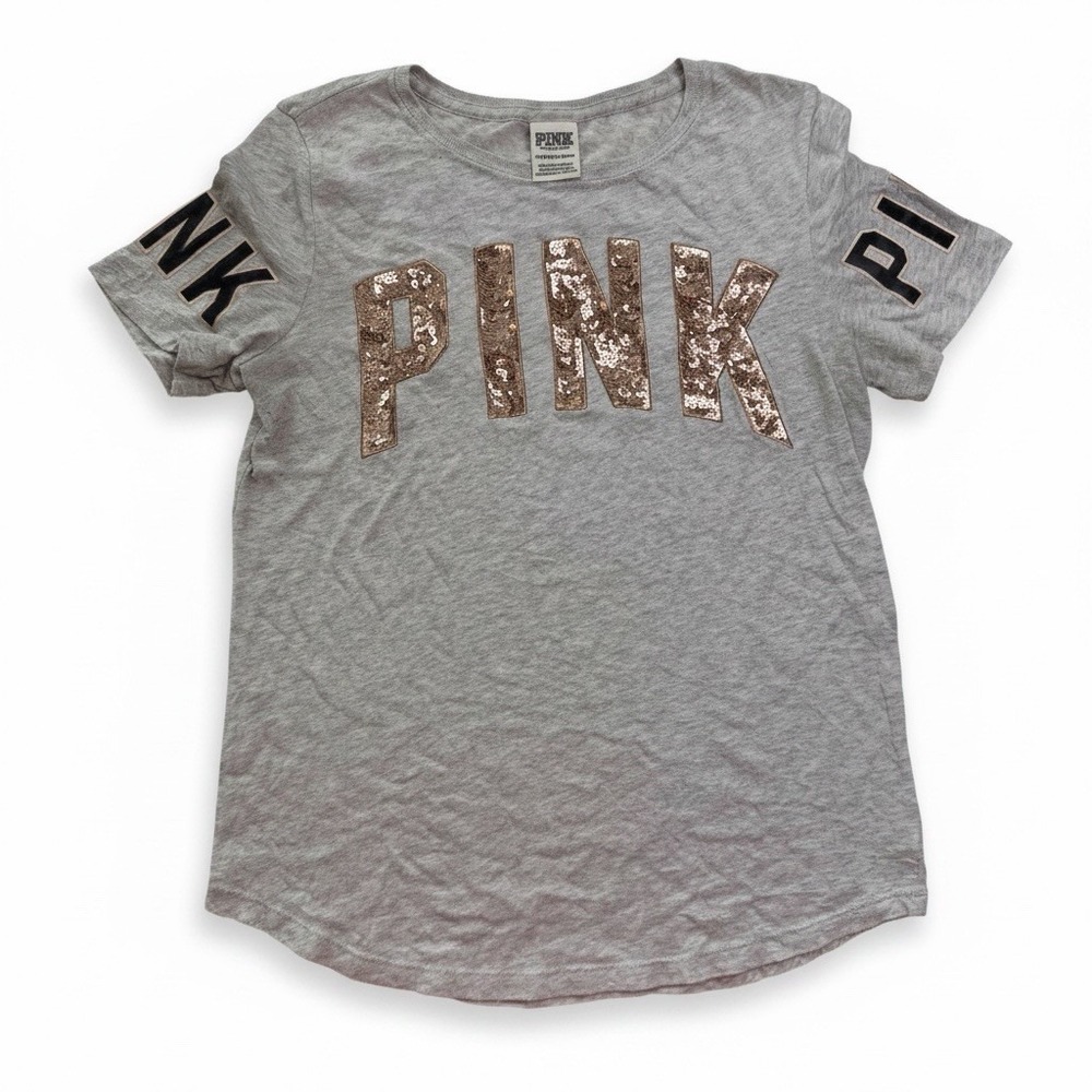 Y2K Victoria's Secret PINK Sequin Tee Shirt Size XS Women's Grey